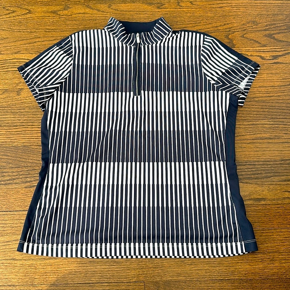 Tail White Label Navy Blue and White Striped Golf Polo Tee Women’s XL